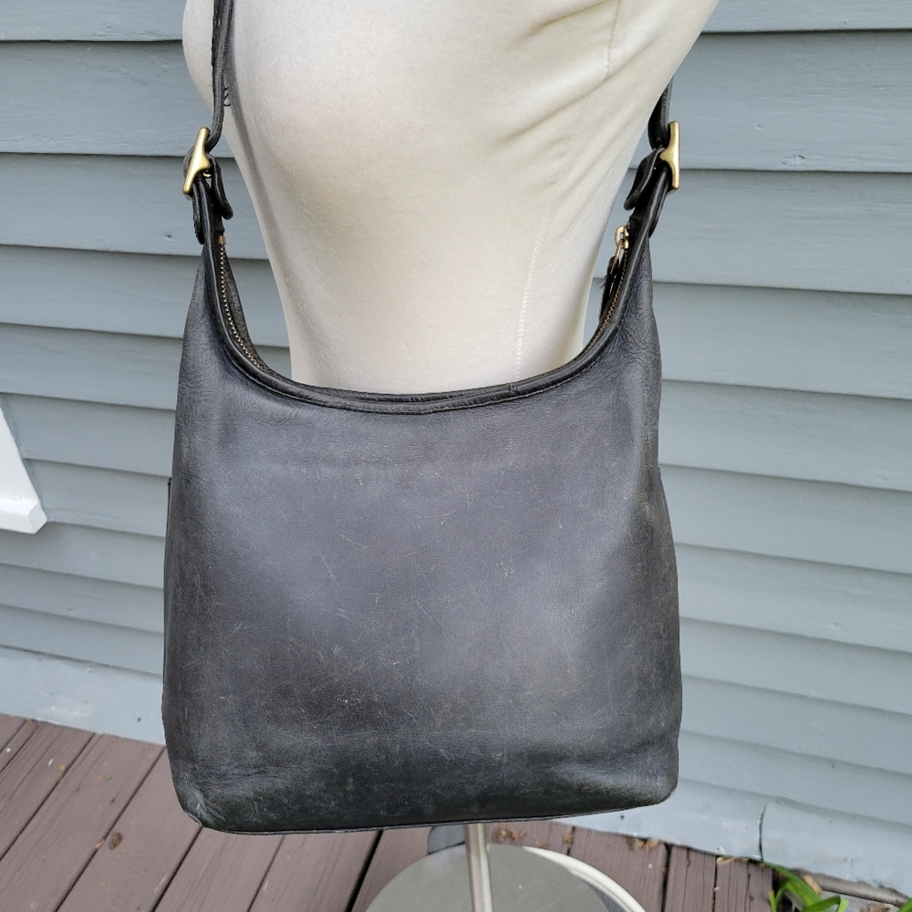 Vintage Coach 9058 Hobo Black Glovetanned Leather Zip Shoulder Bag‎ Daypack - Picture 3 of 8